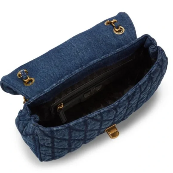 Karl Lagerfeld Agnes Quilted Denim Gold Chain Crossbody NWT - Picture 5 of 7